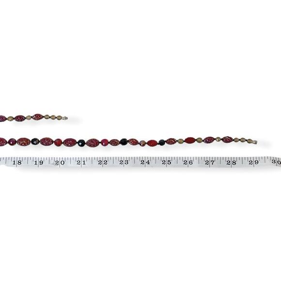 Beaded Necklaces Pair Molded Plastic Translucent Red Shimmer AB Shades Gold Tone - Picture 11 of 11